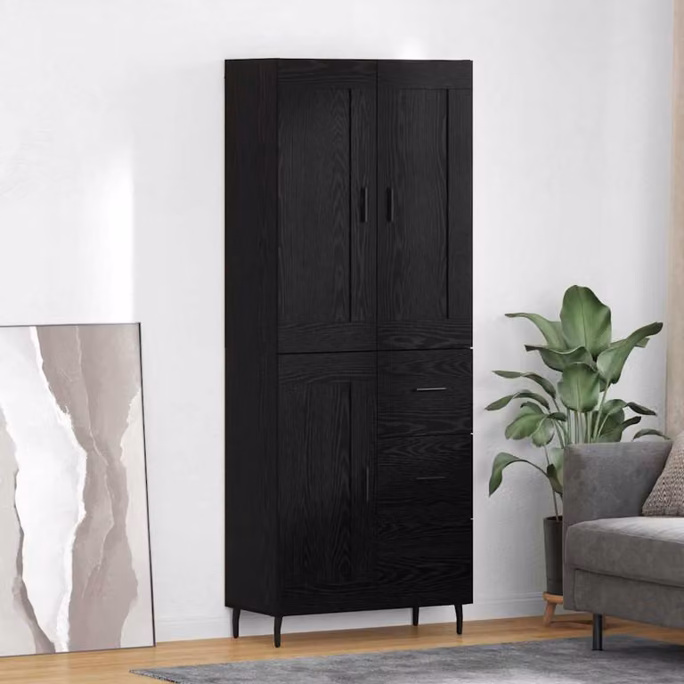Set di 2 credenze moderne vidaXL in rovere nero, L/P/H: 69,5 x 34 x 180 cm