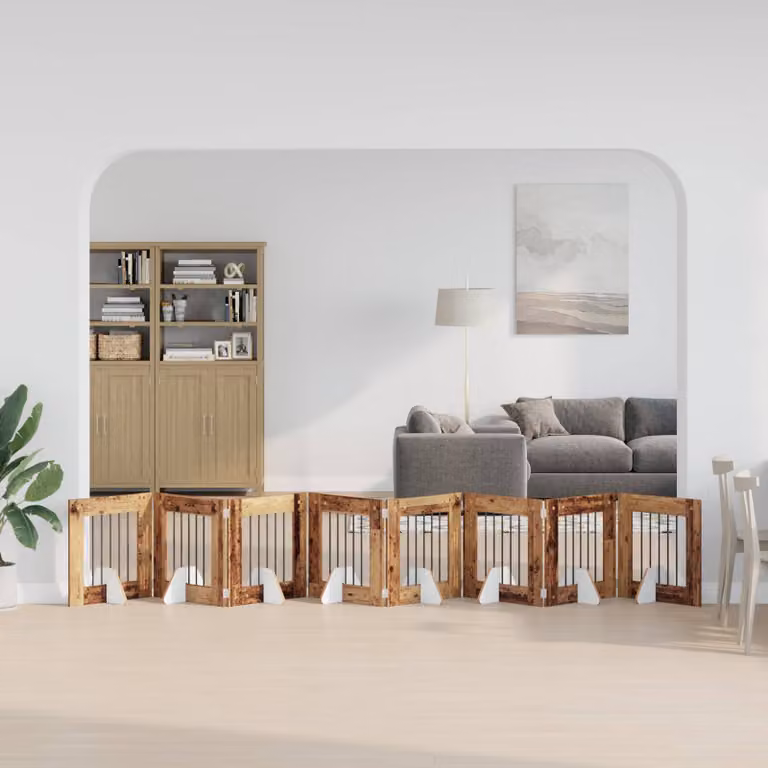 vidaXL Cancello pieghevole per cani in legno e metallo marrone con 8 supporti