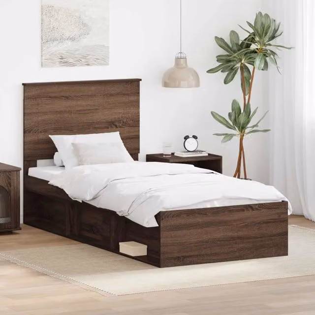 Struttura letto in pino massello vidaXL colore marrone con cassetti L 90 x P 200 cm