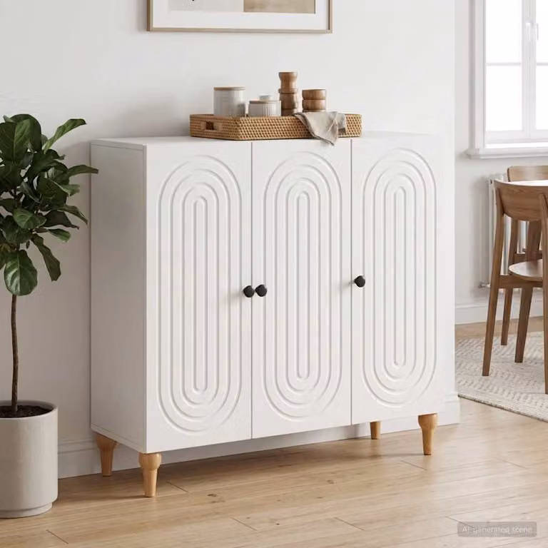 Credenza moderna vidaXL in MDF bianco lucido con ante a battente e ripiani interni L: 89 cm, P: 34,5 cm, H: 80 cm