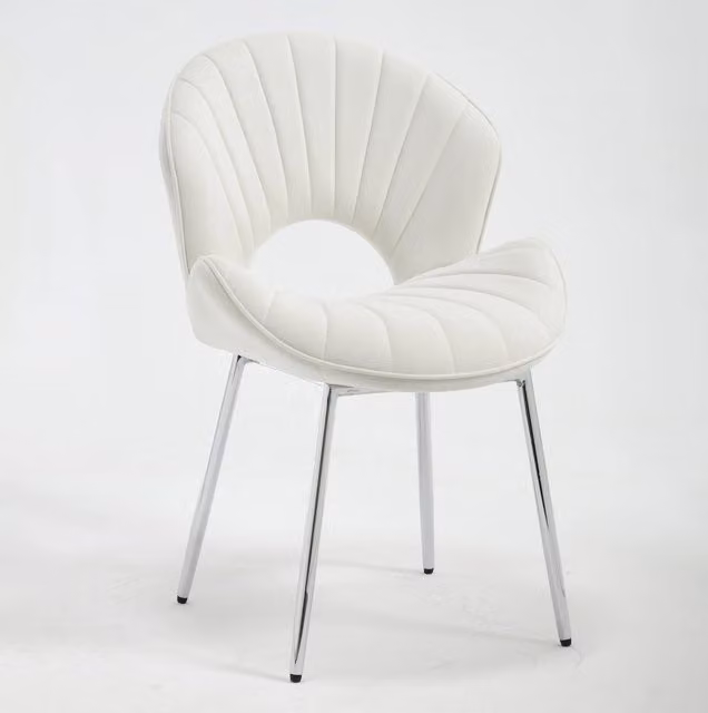 Set di 2 Poltrone da Pranzo in Velluto con Schienale Curvo, Gambe Silver, senza Braccioli, per Soggiorno, Camera e Ufficio, Colore Avorio