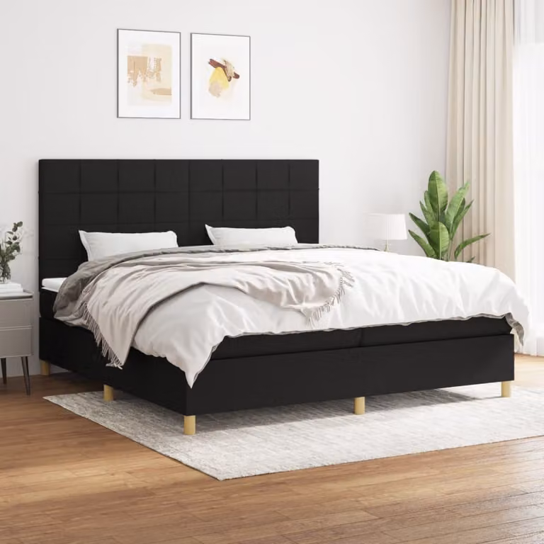 vidaXL Letto Ibrido con Giroletto a Molle e Materasso a Tasche Nero e Bianco L/P/H: 200 x 200 x 128 cm