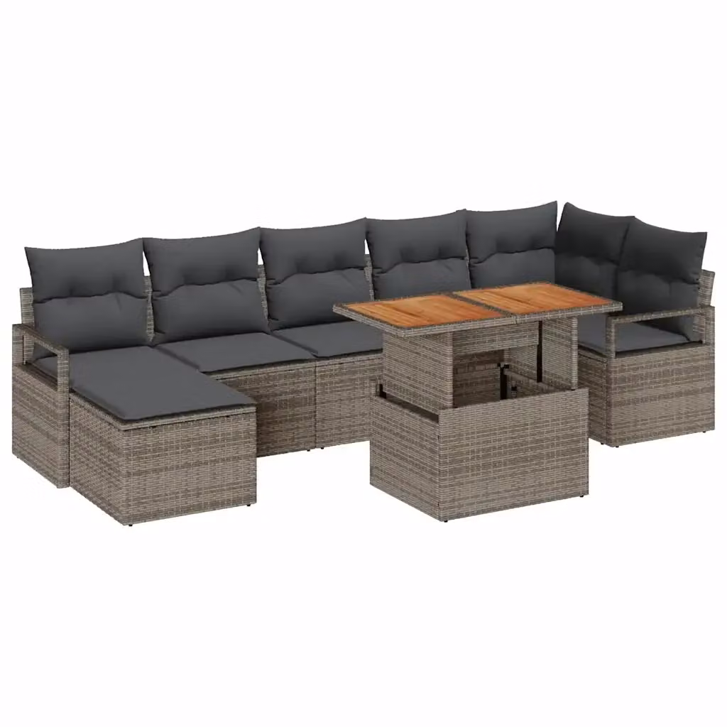 Set da pranzo da giardino vidaXL in rattan e legno di acacia con tavolo rettangolare estendibile, colore grigio e marrone – 2