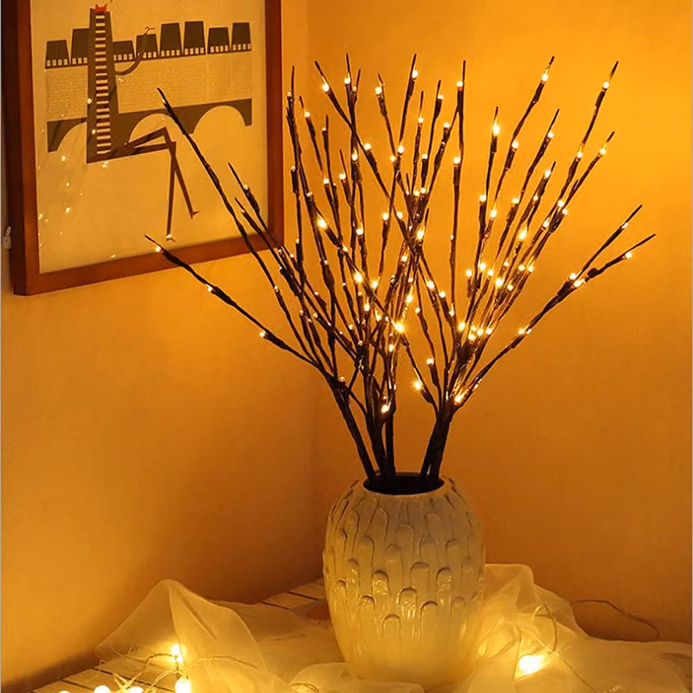 Albero decorativo a LED con 5 rami di salice, altezza 70 cm, 20 lampadine a luce calda