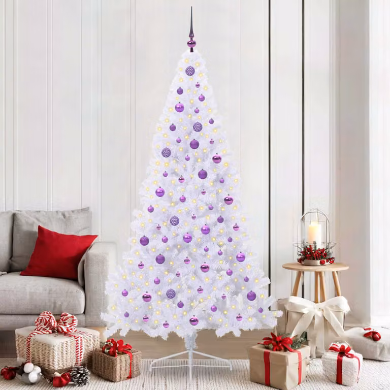 Albero di Natale artificiale moderno vidaXL Bianco con luci LED RGB in PVC e metallo, Altezza: 210 cm