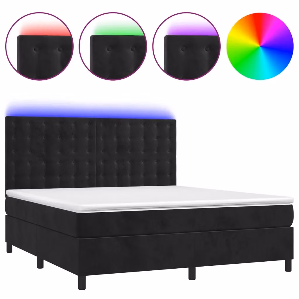 Letto Ibrido vidaXL con Materasso e Illuminazione LED in Velluto Nero L/P: 160 x 200 cm – 2