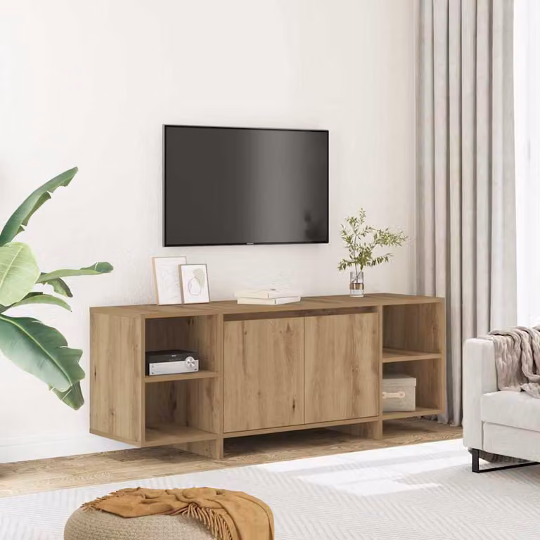 Mobile TV vidaXL in legno multistrato color rovere, design moderno con ruote, L 130 cm x P 35 cm x H 50 cm