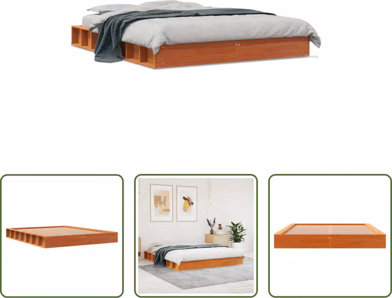 The Living Store letto in legno massiccio cera marrone 150x200 cm pino