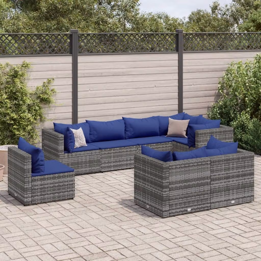 Maison Exclusive - Set da giardino 8 pezzi con cuscini grigio in polyrattan