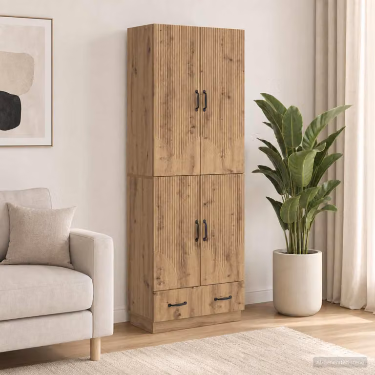 Set di 2 armadi moderni vidaXL in legno ingegnerizzato color rovere marrone con ante a battente e ripiani interni