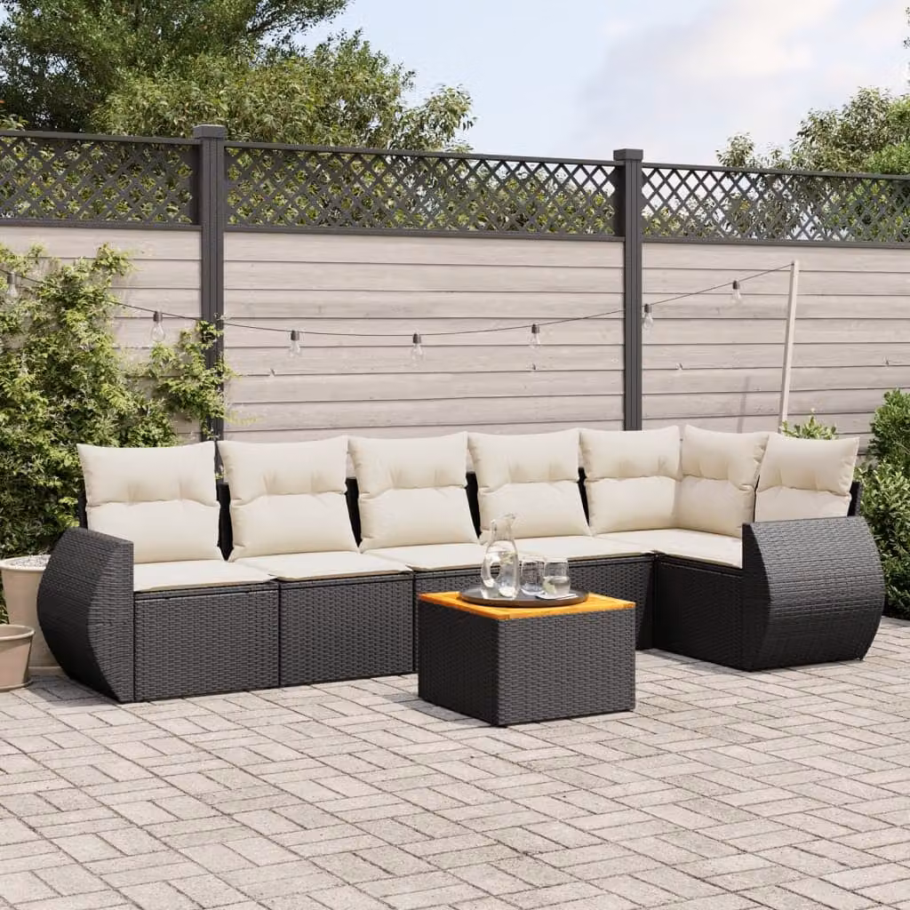 vidaXL Set Divani da Giardino a L con Cuscini 7pz in Polyrattan Nero e Telaio in Metallo – 1