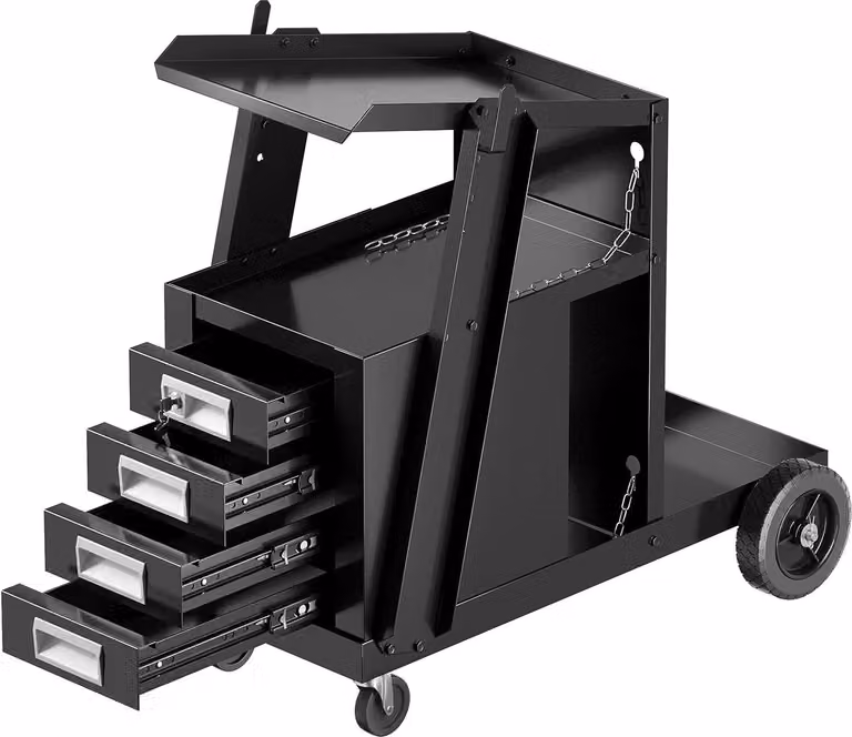 Carrello per saldatura COSTWAY con 4 cassetti e portabombole, carrello mobile per saldatura, carrello per attrezzatura per saldatura, carrello per officina in metallo, 71 x 38 x 71 cm, nero