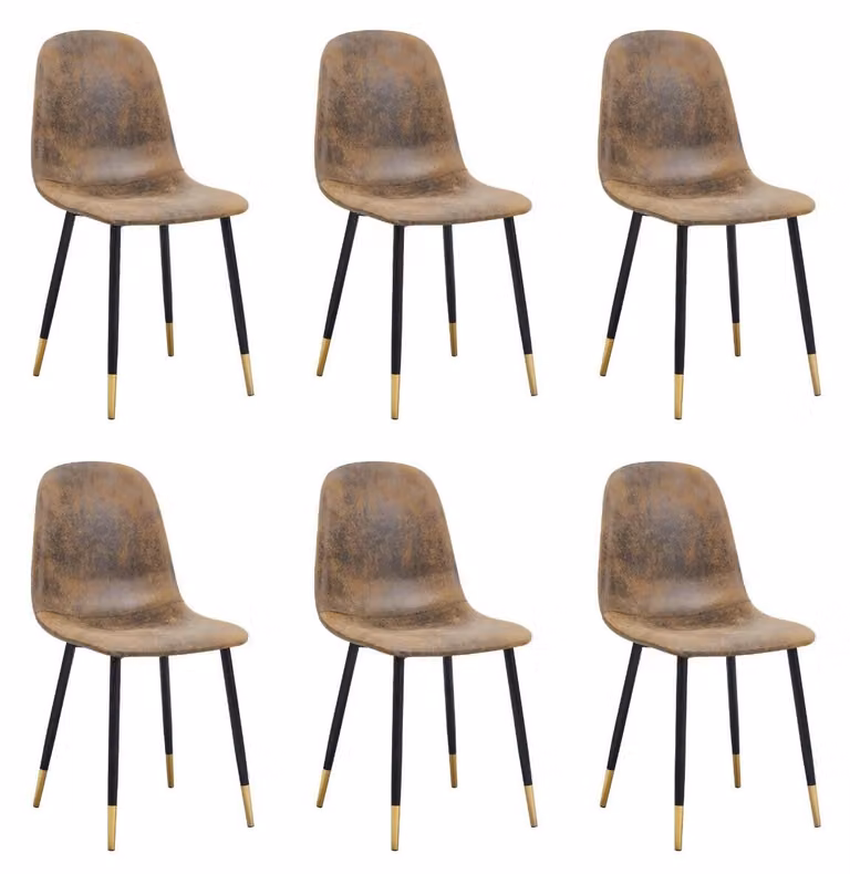 Set di 6 sedie da pranzo, in ecopelle, stile scandinavo, colore nero e oro, disponibili anche in marrone
