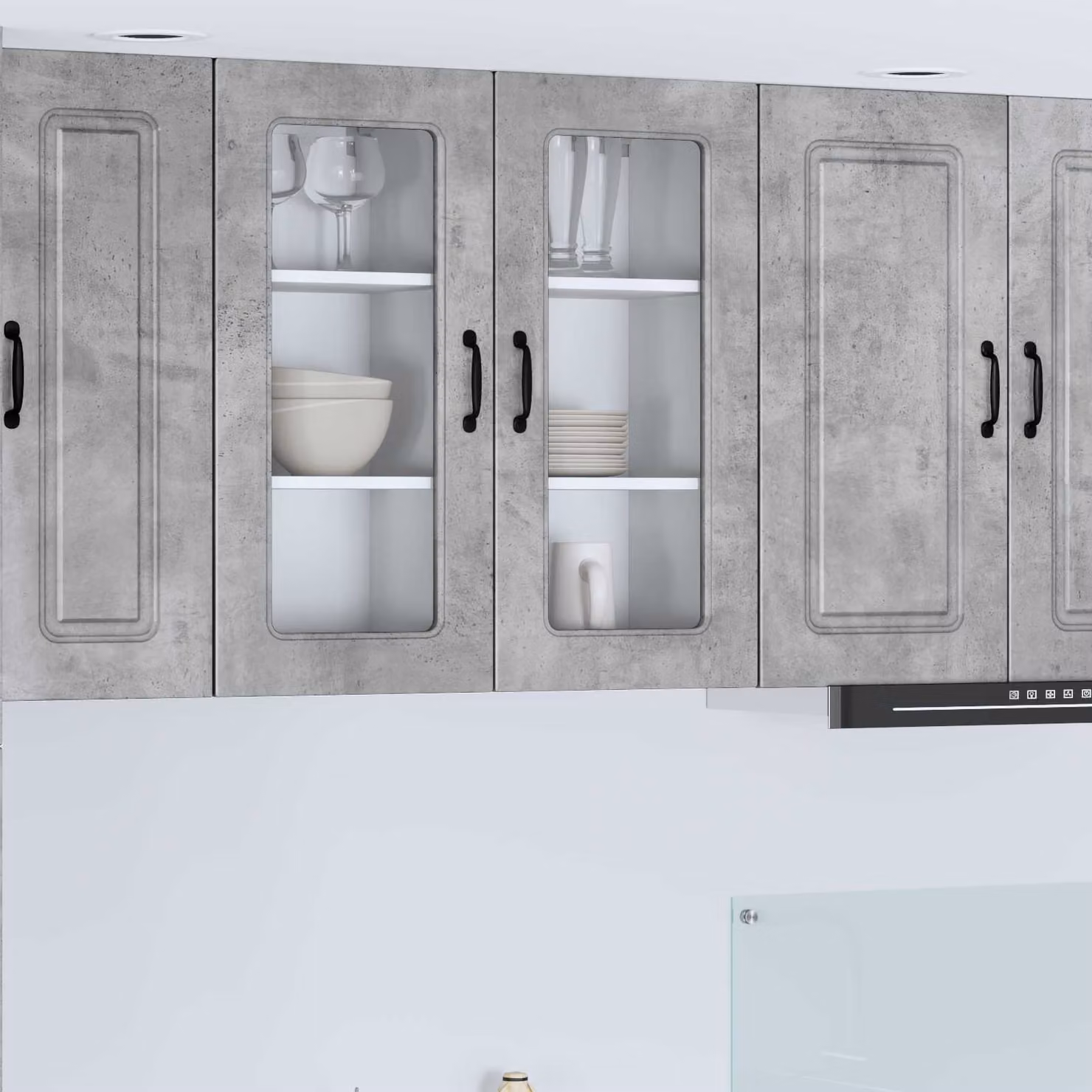 vidaXL Mobiletto da cucina Kalmar con ante in vetro, Grigio, L: 80,0 cm, P: 31,0 cm, H: 40,0 cm