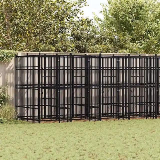 Gabbia per cani da esterno vidaXL in acciaio nero lucido 14,75 m²