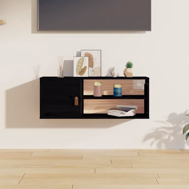 Pensile vidaXL in legno massello di pino nero stile rustico L 80 cm x P 30 cm x H 30 cm