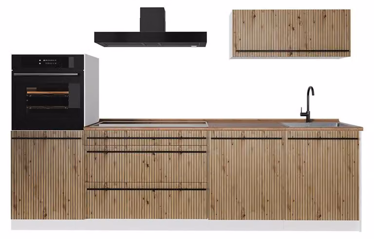 Cucina componibile Vicco R-Line Rovere artigianale/Bianco 280 cm senza piano di lavoro, Model 67268