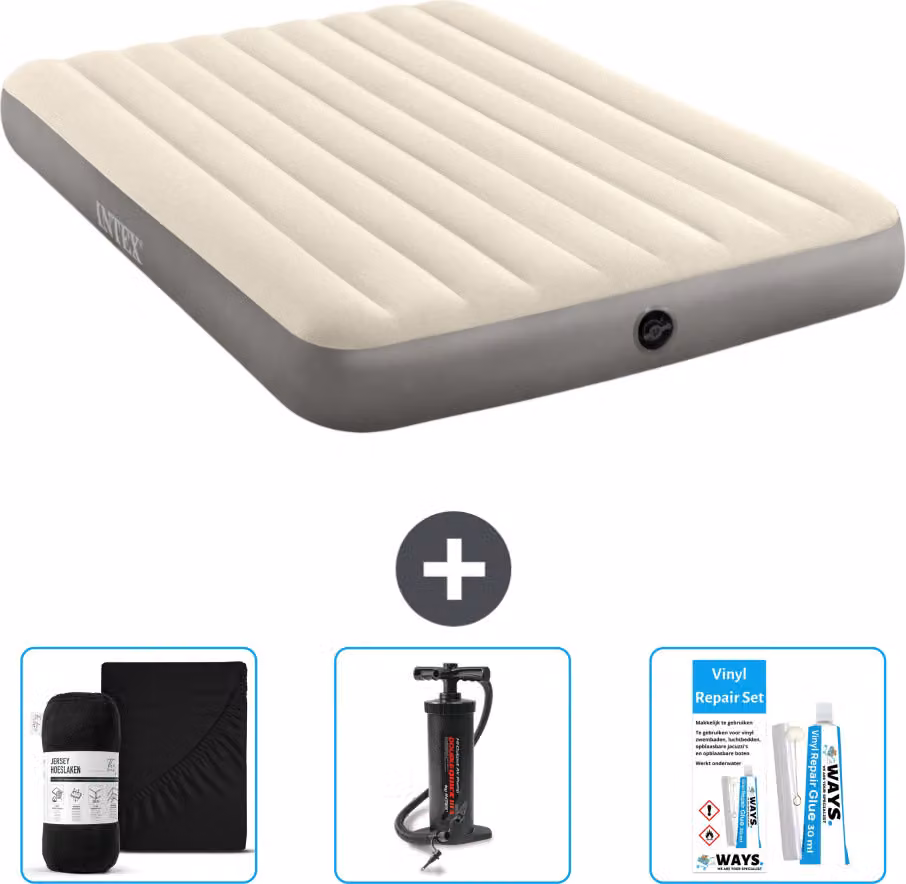 Letto gonfiabile Intex - 2 persone - 152 x 203 x 25 cm - Beige - lenzuolo incluso - pompa e kit di riparazione