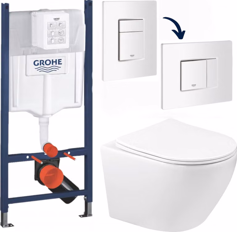 Domotechnika | Set per wc Geberit - 48,5X37X36,5 Cm - Bianco - Senza bordo - Igienico e innovativo - Telaio professionale a scomparsa - con pomolo