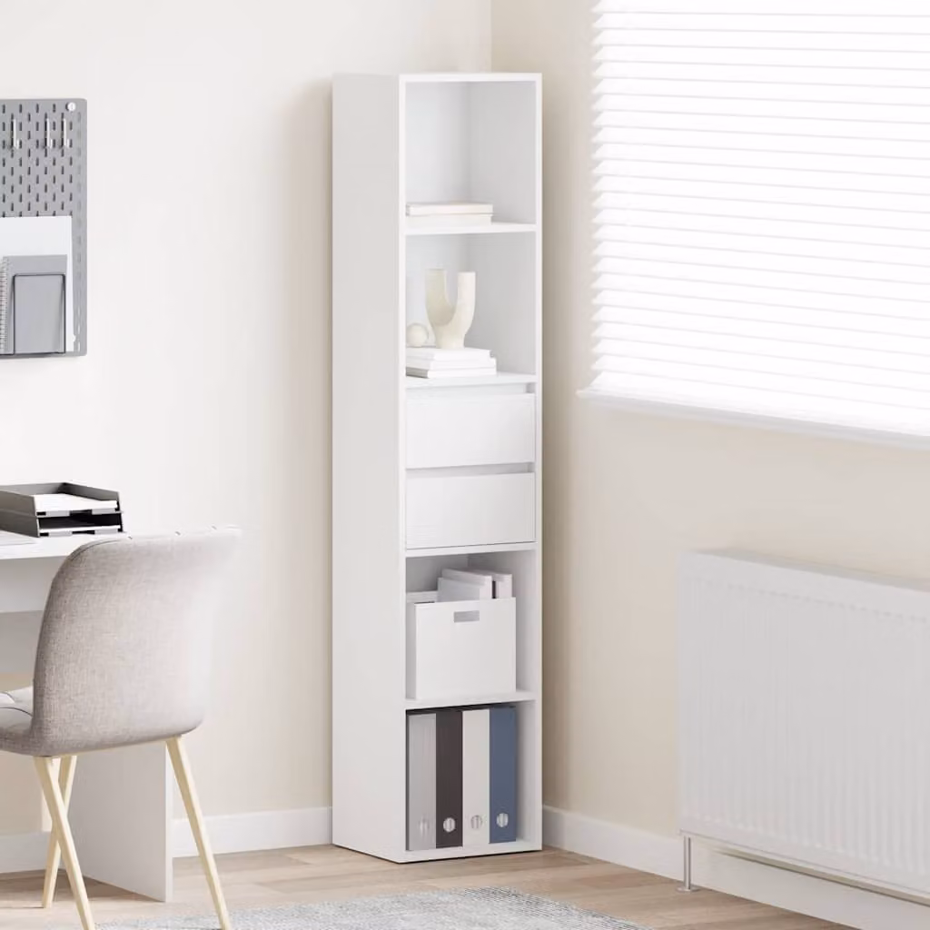 Libreria bianca vidaXL in legno e MDF con pannello posteriore, design minimalista, L 36 cm x P 30 cm x H 171 cm