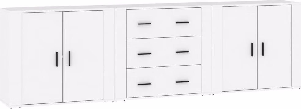 Credenze 3 pz Bianco in Legno Multistrato