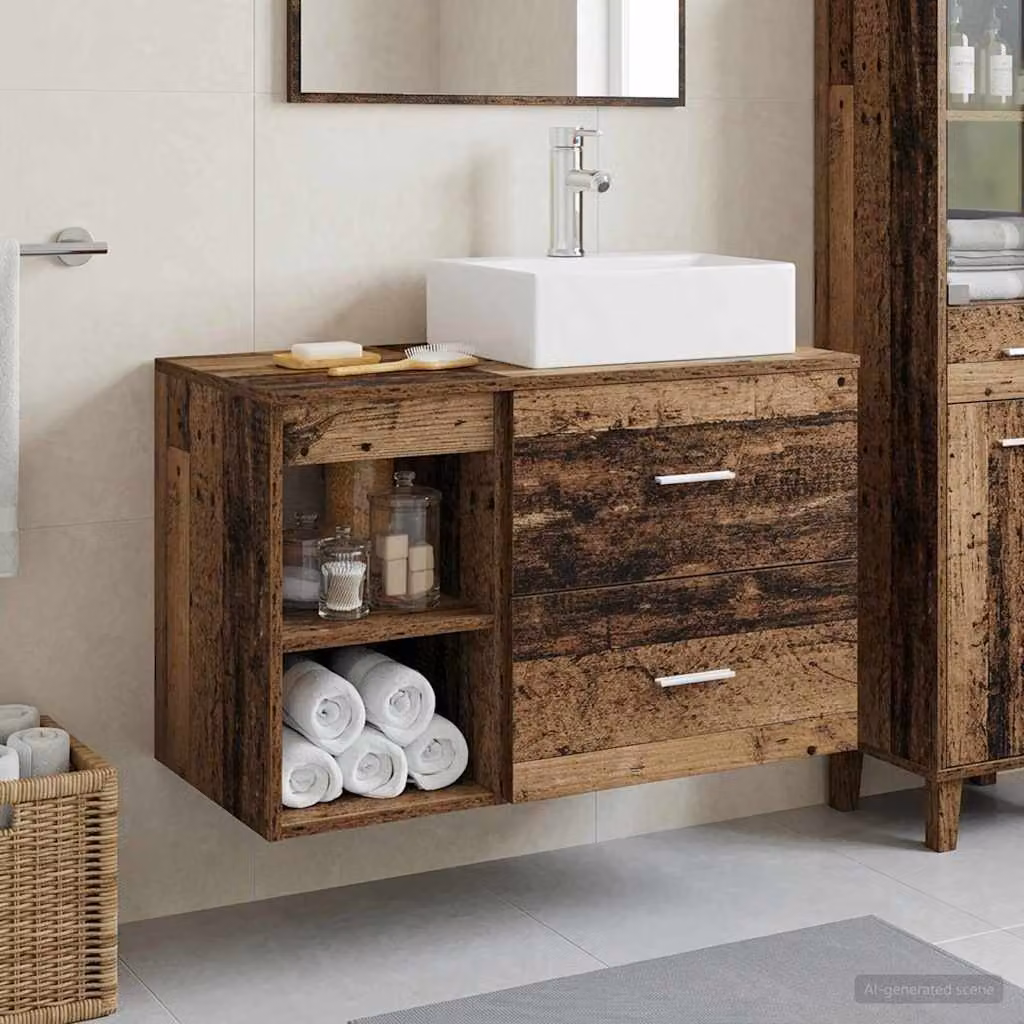 Set di mobili per il bagno vidaXL in legno marrone con mobile sottolavabo e pensile a parete stile moderno