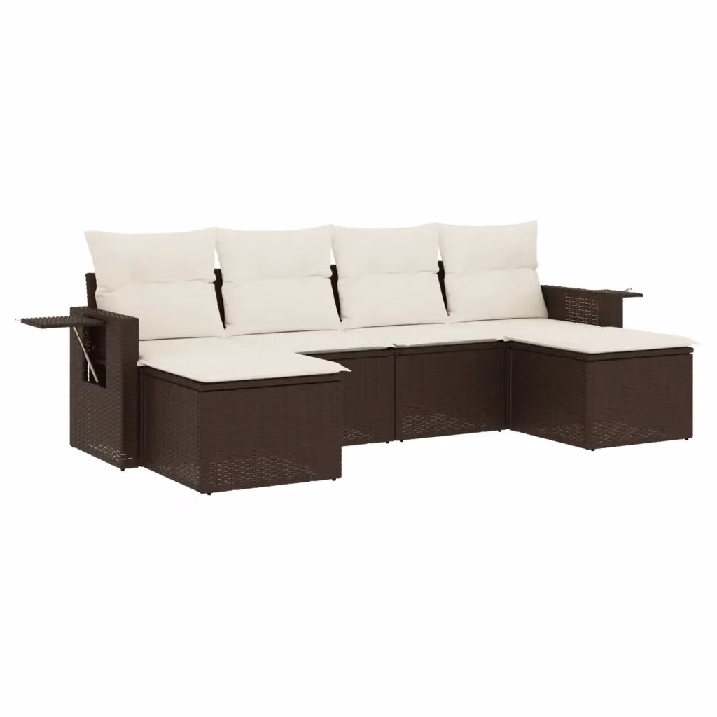 vidaXL Set Divano da Giardino a L in Polyrattan Marrone con 6 Cuscini Imbottiti e Tavolino – 2