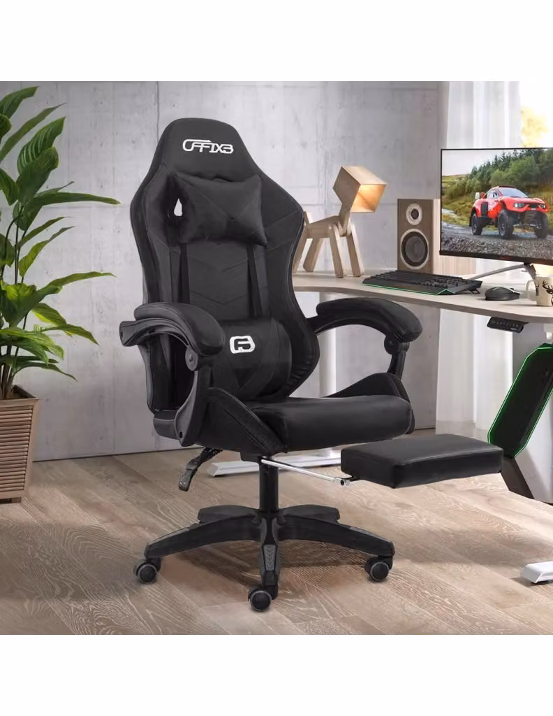 Sedia Gaming GIORDANOSHOP con Poggiapiedi e Poggiatesta in Similpelle Nero – 2