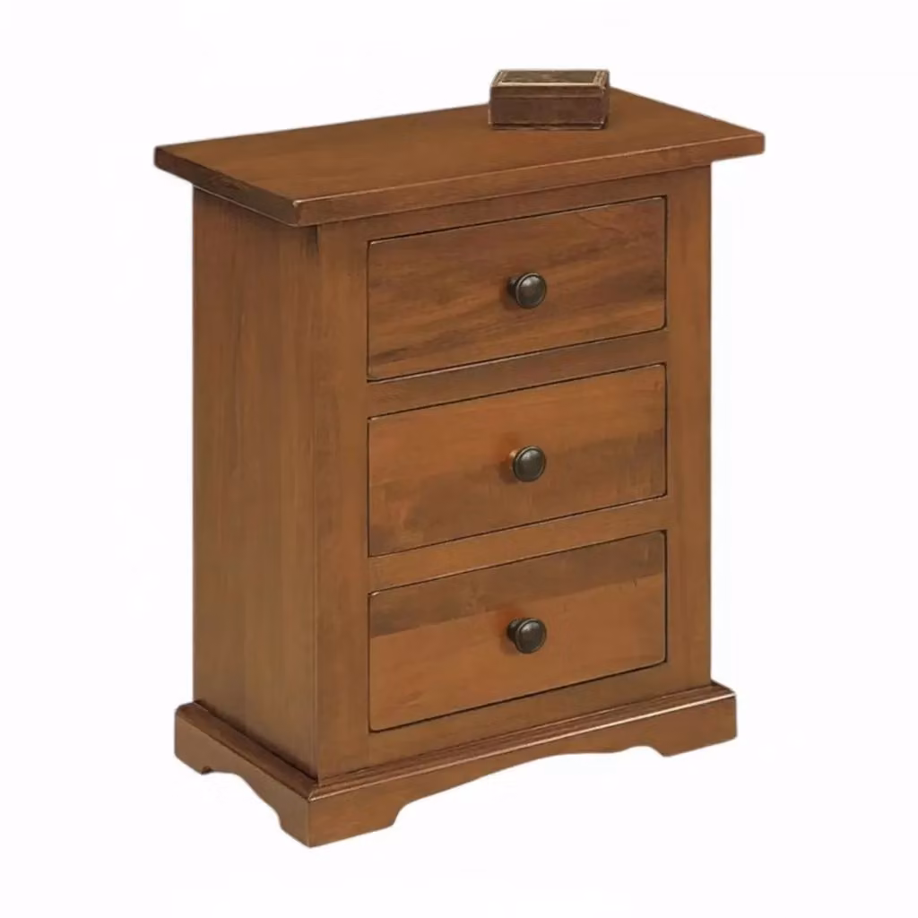 Comodino in legno stile arte povera con 3 cassetti color noce Mobili 2G L: 60 cm, P: 35 cm, H: 70 cm – 1