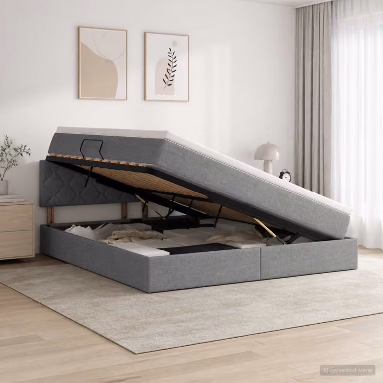 Letto con contenitore e materasso ibrido vidaXL Grigio e Bianco L: 180 cm, P: 200 cm, H: 204 cm