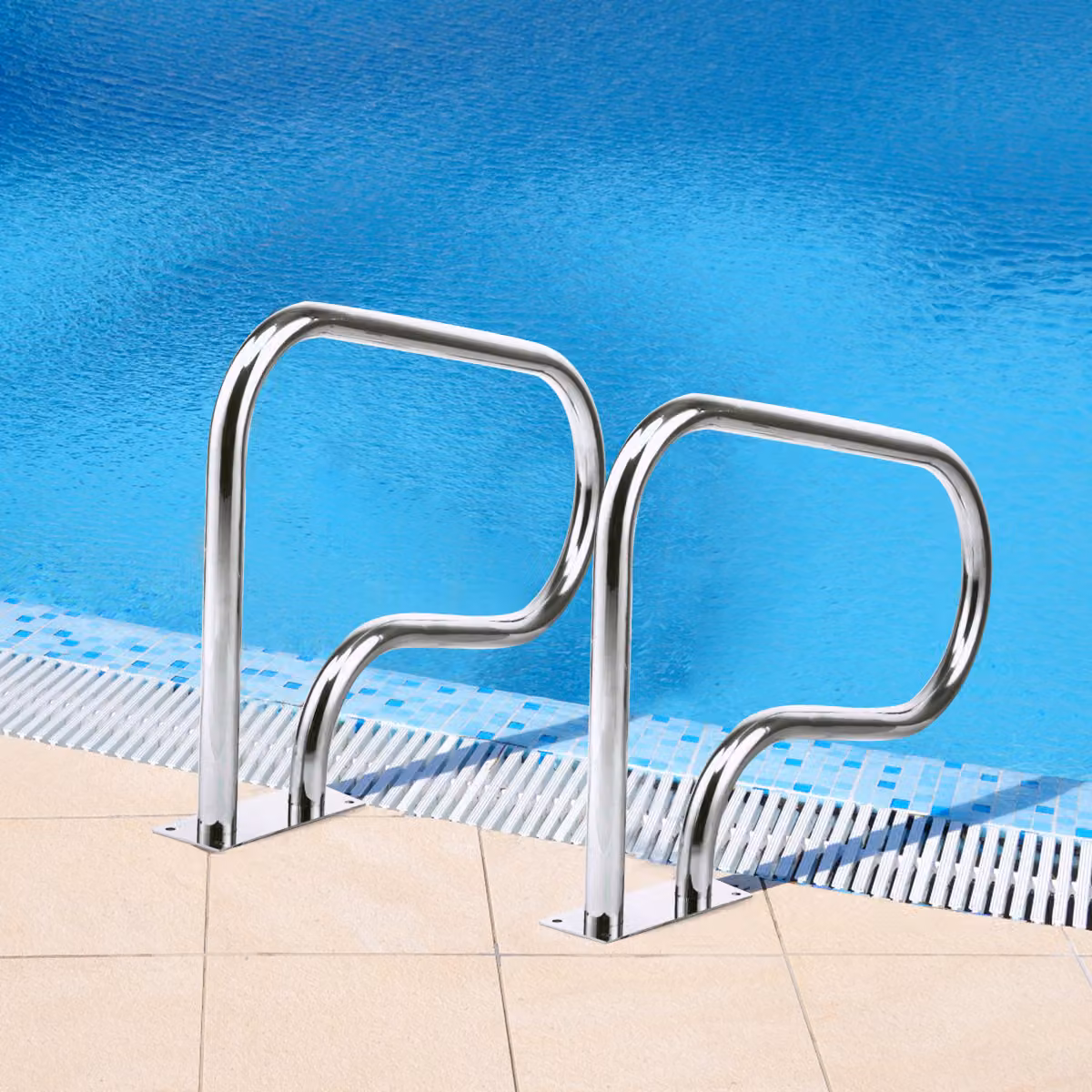 Corrimano per piscina e spa Costway in acciaio inox con piastra di base, colore argento