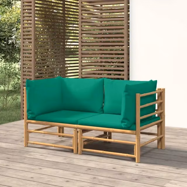 Set di 2 Divani Angolari da Giardino vidaXL in Bambù con Cuscini Verdi