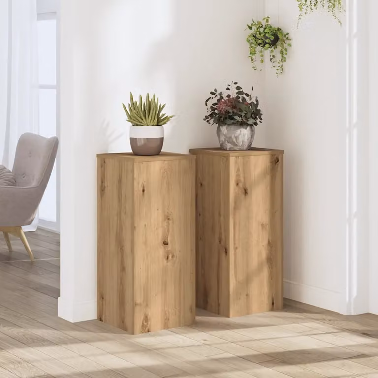 Set di 2 supporti per piante vidaXL in legno color rovere, L/P/H: 30 x 30 x 70 cm