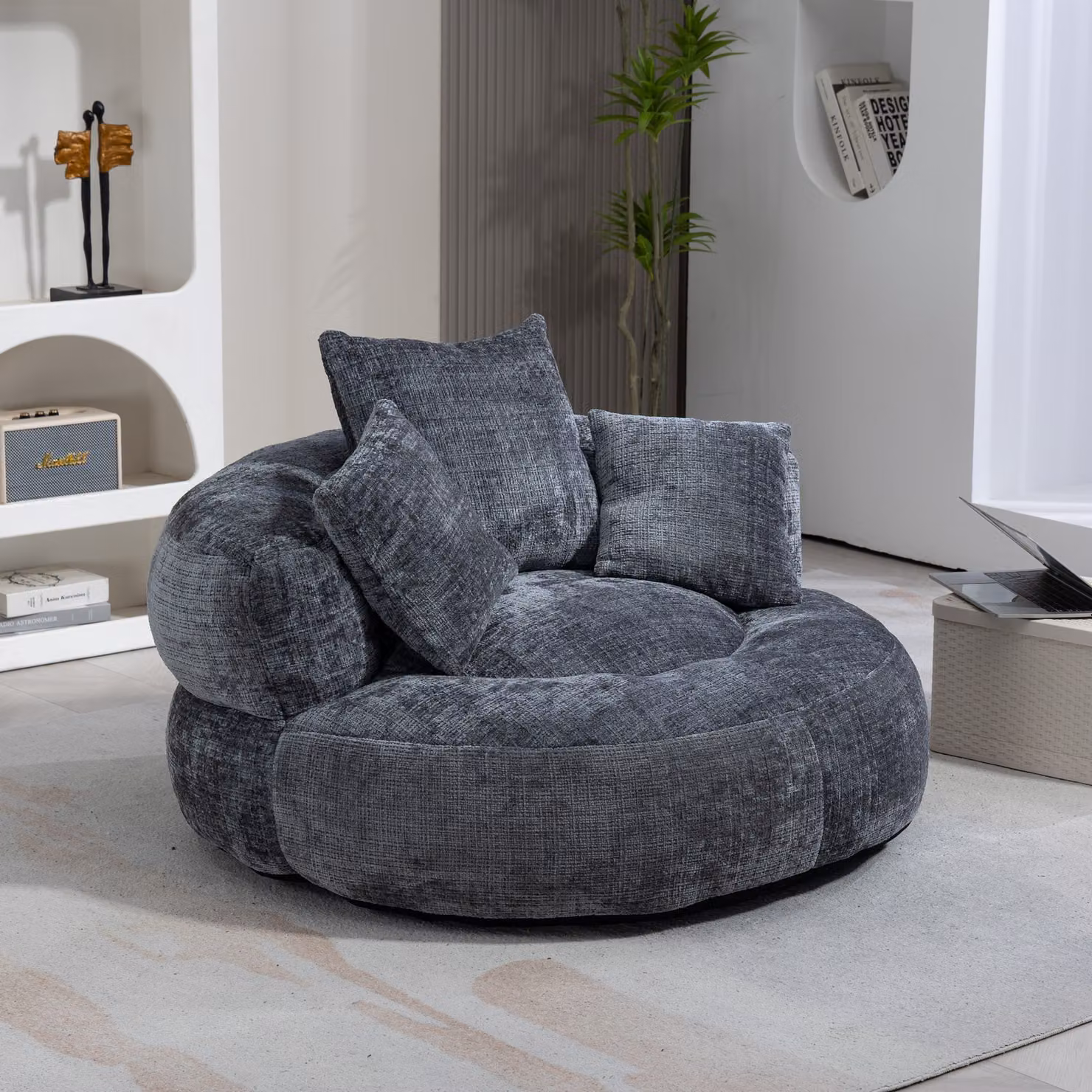 Divano poltrona gonfiabile STILVORA con schienale alto e tre cuscini, poltrona relax per adulti e bambini, divano da gaming per camera da letto e ufficio, colore grigio