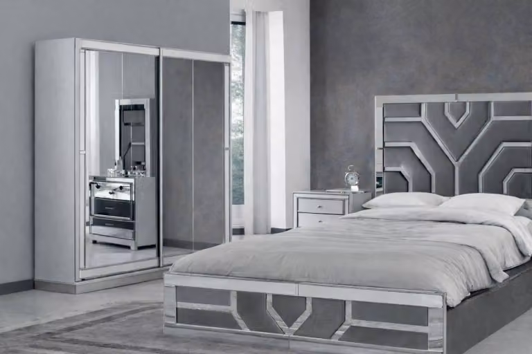 Elegante set da camera da letto con letto e ampio armadio