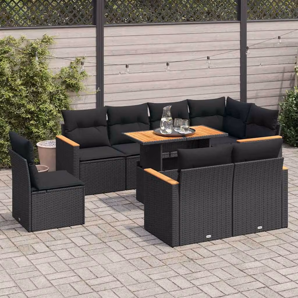 Maison Exclusive - Set Divani da Giardino 9 pz con Cuscini Nero Polyrattan Acacia