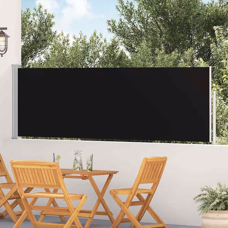 Tenda Laterale Retrattile vidaXL per Patio in Poliestere e Acciaio, Nera, L: 514 cm, H: 100 cm