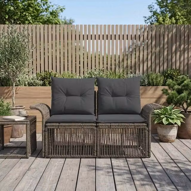 Divano da giardino a forma di U con cuscini vidaXL in polyrattan grigio