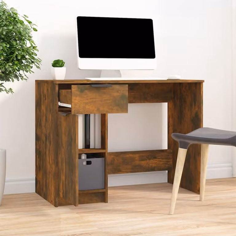 The Living Store Scrivania in rovere fumé 100x50x75 cm Materiale in legno