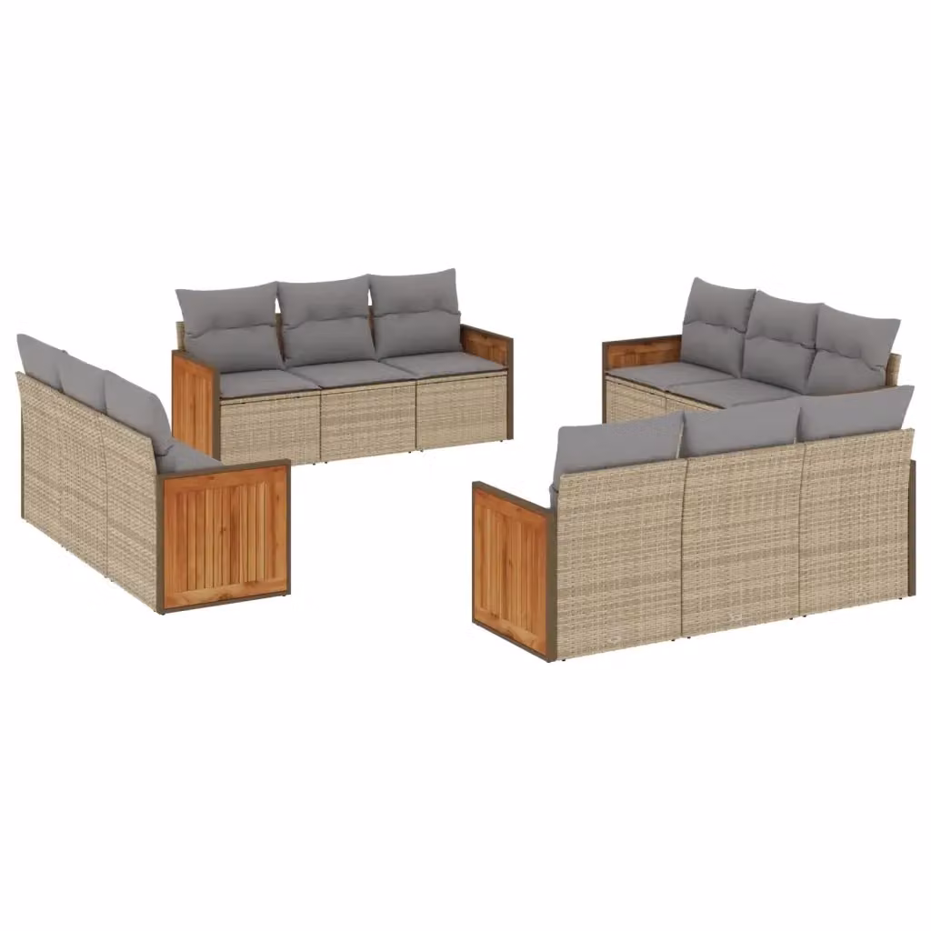 vidaXL Set Divani da Giardino a Forma di U in Polyrattan con Cuscini Beige e Grigio – 2