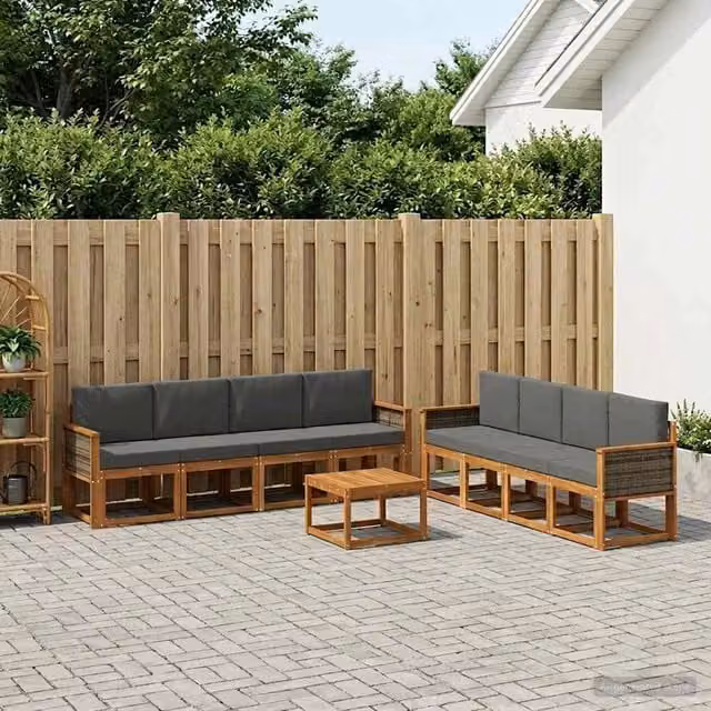 Set di divani da esterno 9 pz Naturale e Antracite 3385088