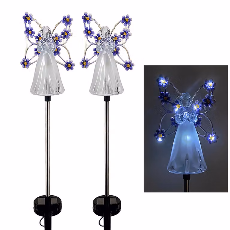 Confezione da 2 luci solari a forma di angelo, luci solari da giardino a LED, luci solari impermeabili per Halloween e Natale