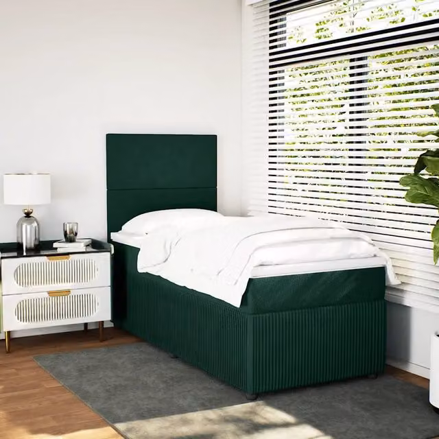 Letto moderno vidaXL con struttura imbottita in velluto verde e bianco, dotato di illuminazione sottostante e porta USB, L/P/H: 80 x 200 cm
