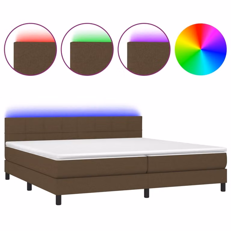 Letto a Molle Materasso e LED MarroneScuro 200x200cm in Tessuto