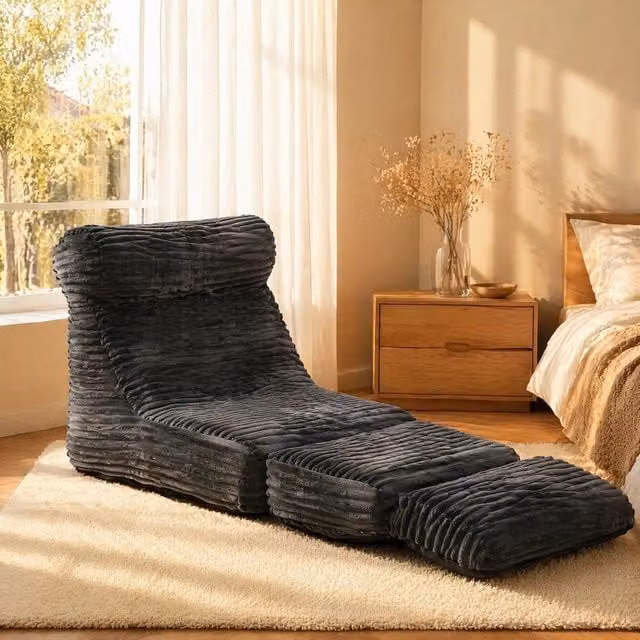 Poltrona Convertibile 2 in 1 REDOM in Flanella Nera con Ottoman Estendibile – 1