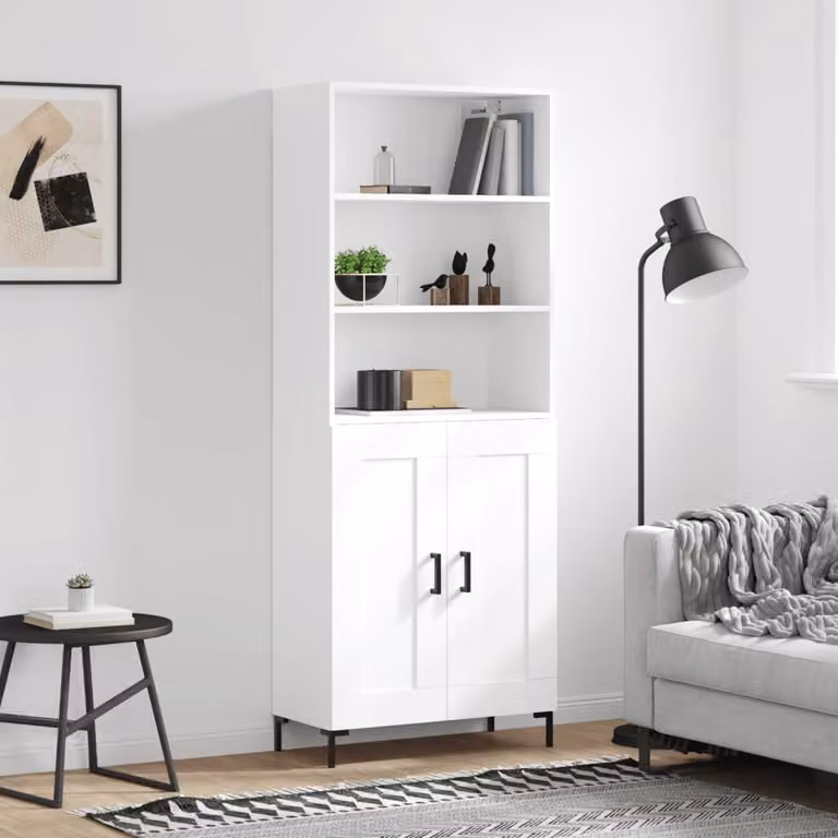 vidaXL Credenza Moderna Bianca con Ante a Battente e Ripiani Interni L: 69,5 cm, P: 34 cm, H: 180 cm