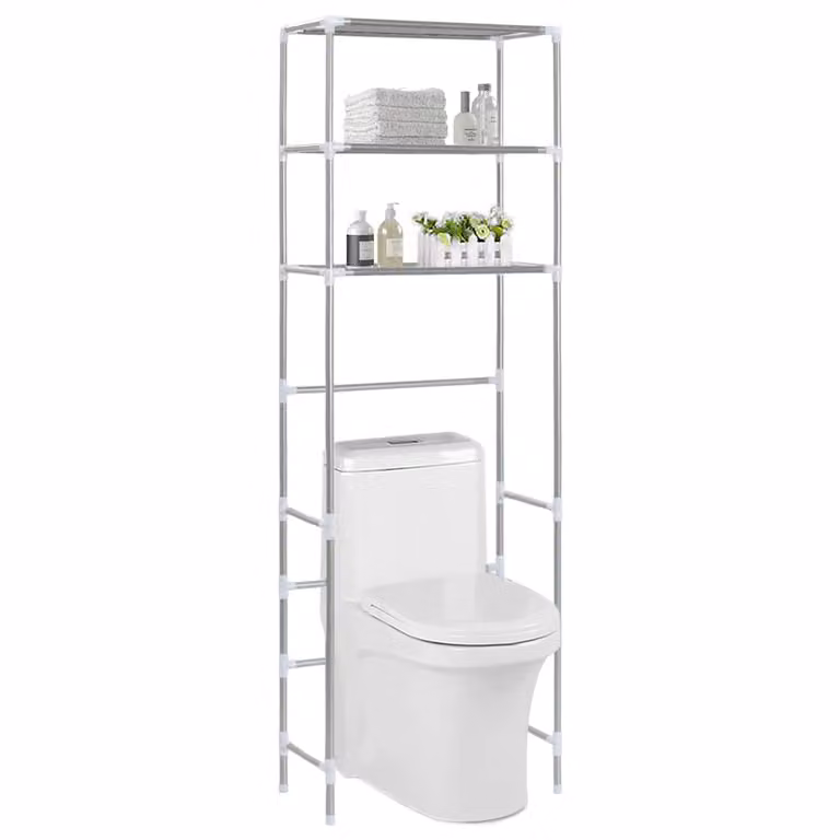 Scaffale per Bagno vidaXL con 3 Ripiani Argento L: 53 cm, P: 26,6 cm, H: 169 cm