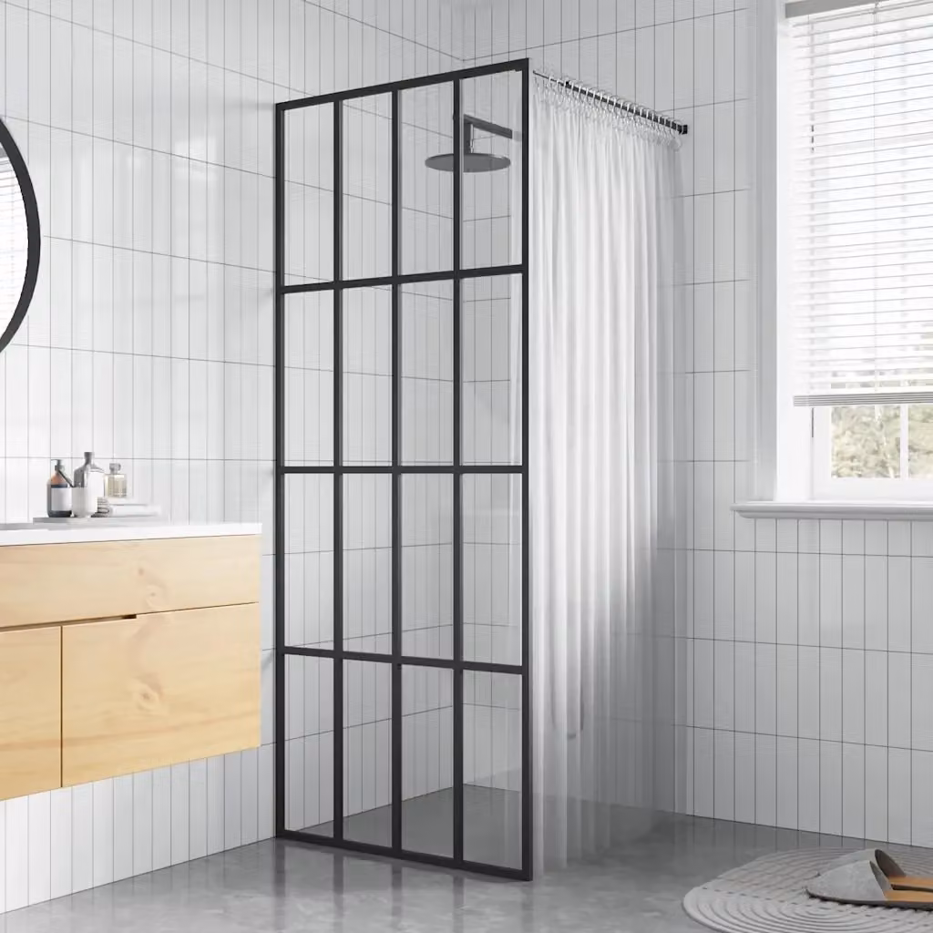 Cabina Doccia Design In a Nicchia con Vetro Temperato Trasparente e Profilo Nero L: 90 cm, H: 195 cm, Spessore Vetro: 5 mm, Modello CFW4408867 – 2
