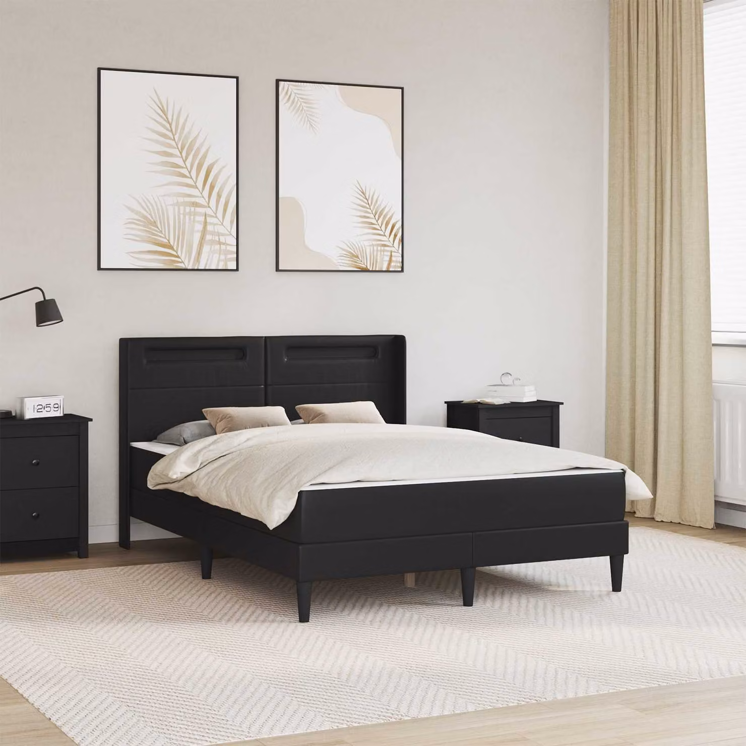 Letto matrimoniale moderno vidaXL con materasso a molle e illuminazione sottostante, rivestimento in similpelle nero, L/P/H: 200 x 120 x 96 cm
