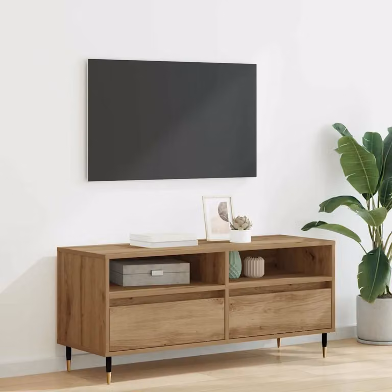 Mobile TV vidaXL in rovere artigianale e metallo, marrone, L 100 x P 34,5 x H 44,5 cm
